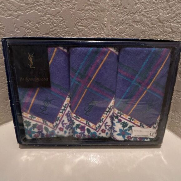 Yves Saint Laurent YSL Luxury Decorative Hand Towels Jewel Tone Floral & Lines - Picture 1 of 6